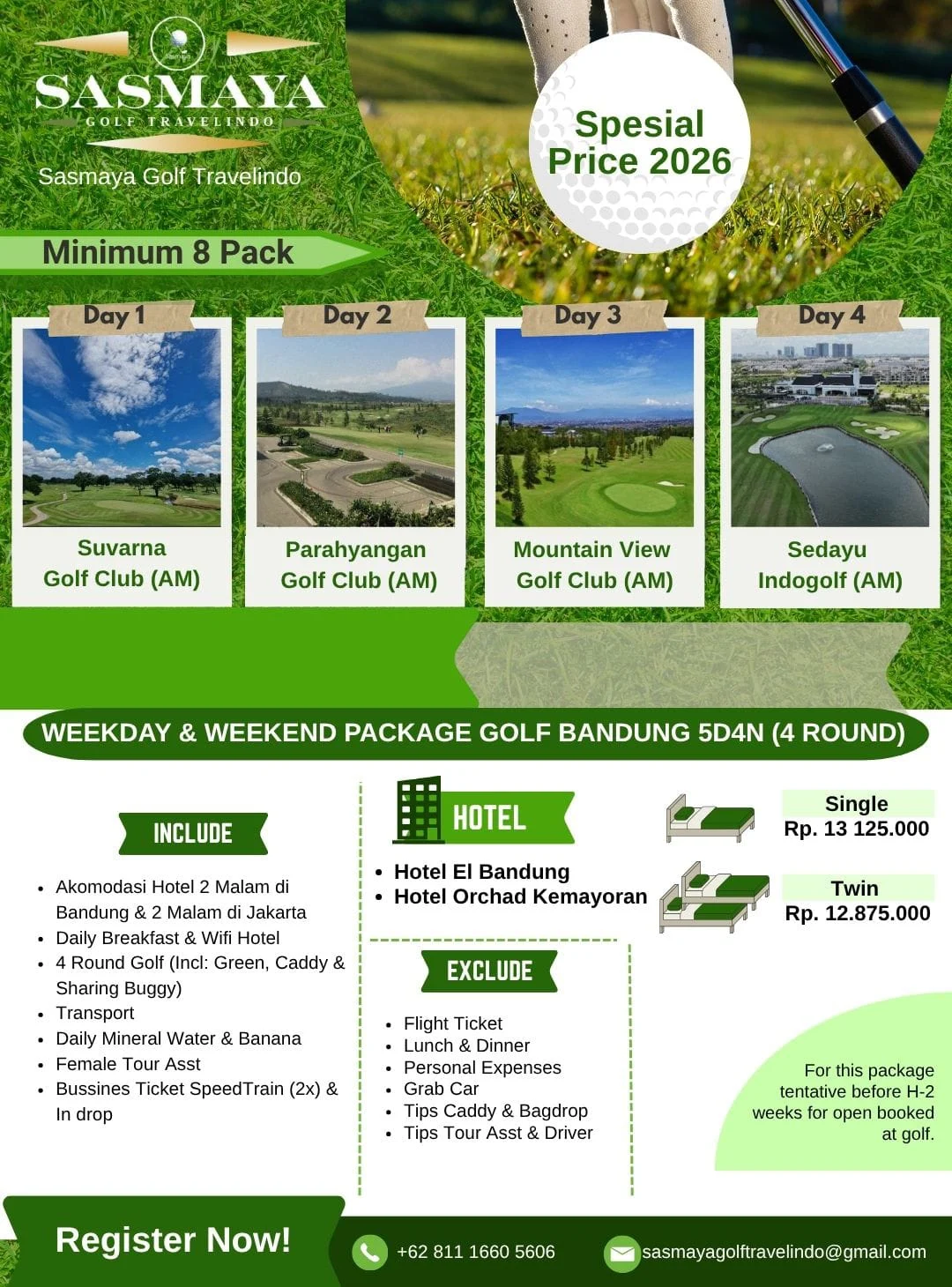 5D4N Bandung–Jakarta Golf Getaway (4 Rounds)